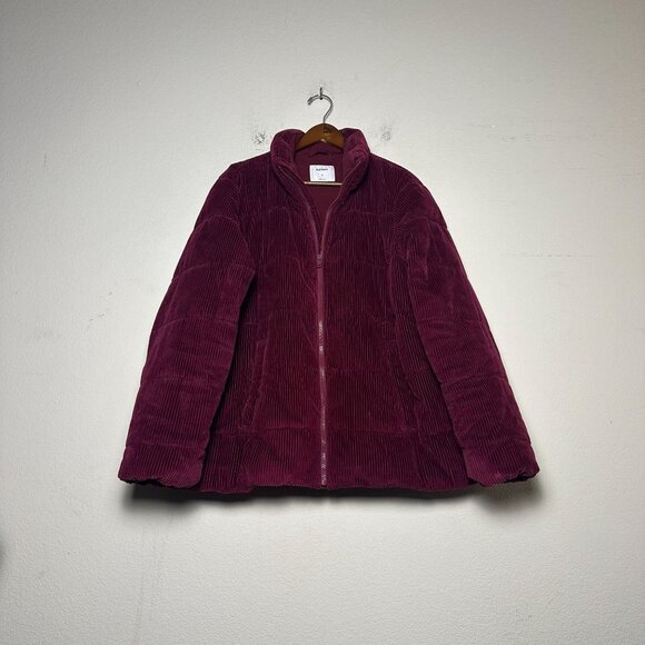 Old Navy Corduroy Puffer Fall Winter Jacket Women XL Burgundy Red Zip Outerwear - Picture 1 of 13